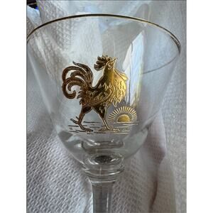Midcentury gold rooster glassware set of 7 cordial glasses